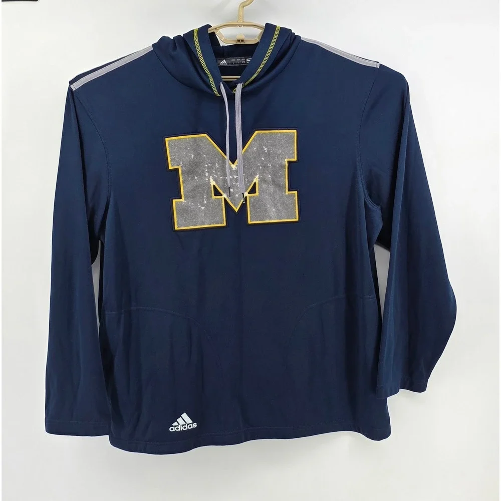 Adidas Mens Large L Michigan Wolverines Hoodie Navy Blue Distressed Logo Vintage
